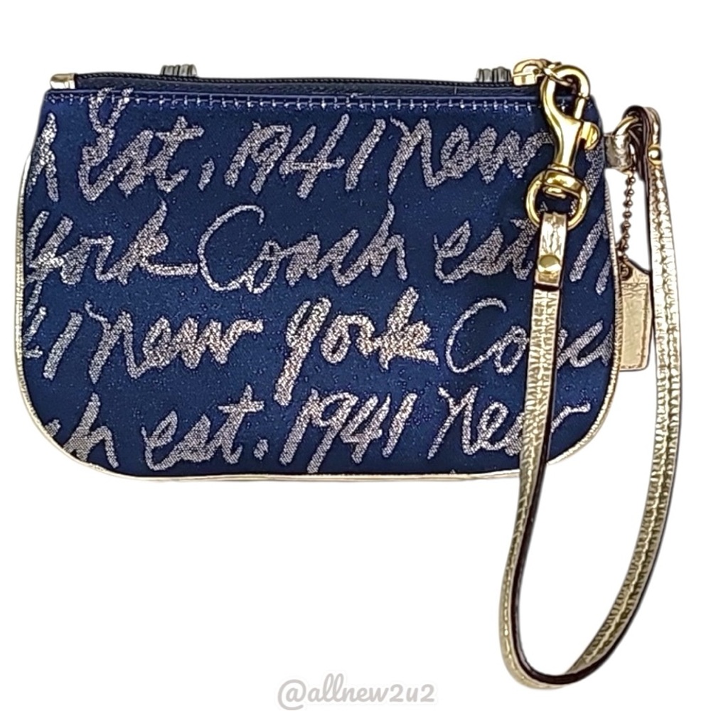 Coach Signature 1941 New York Heart Ltd. Edition Blue and Silver Wristlet - Picture 2 of 8